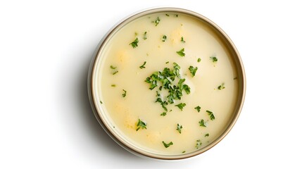 Creamy potato soup with fresh parsley garnish in ceramic bowl