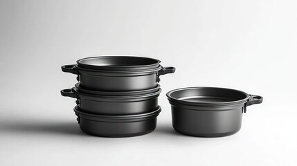 Wall Mural - Stack of black cooking pots for culinary use.