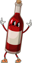 Poster - Cartoon groovy wine bottle Thanksgiving character with playful expression, showcasing a lighthearted and fun vibe. Isolated vector glass flask perform festive entertainment and holiday celebration