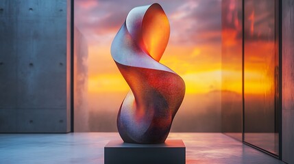 Wall Mural - Abstract sculpture illuminated by sunset in a modern setting.