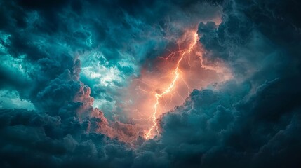 Wall Mural - bright bolt of lightning cutting through a stormy sky, the atmosphere charged with energy