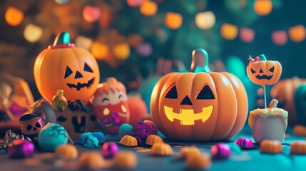 a festive atmosphere of Halloween with bright color and Goodies