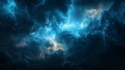 Wall Mural - bright lightning flash in a stormy sky, the atmosphere alive with energy and danger
