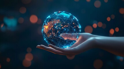 
Metaverse Technology concepts. Woman hand holding global network connection. Good internet communication, Wireless connection technology