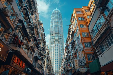 A city street with a tall building in the background