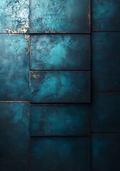 Wall Mural - Abstract textured panels in shades of teal and blue.