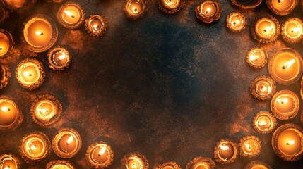 Candles in a circle on a dark background, concept diwali celebration.