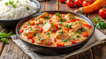 Tender chicken and rice combine with a colorful medley of vegetables in a rich paprika-infused stew, elevated by