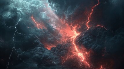 Wall Mural - dark storm clouds flashing with lightning, the atmosphere charged with energy and danger