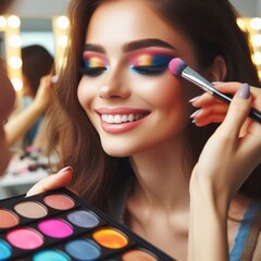 woman applying make up