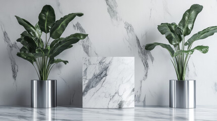 Wall Mural - Marble Plants Minimalist.