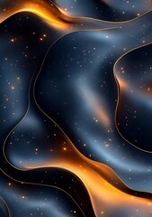 Wall Mural - Abstract wavy pattern with glowing elements and dark background.