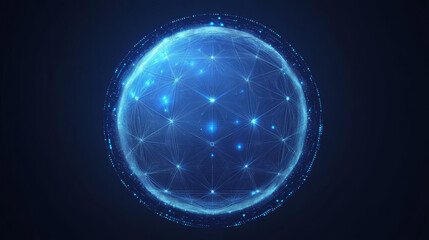 geometric dome shield on a blue background, featuring a futuristic glowing 3d sphere. includes techn