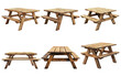 © Malika - Wooden picnic tables set from different angles isolated on transparent background