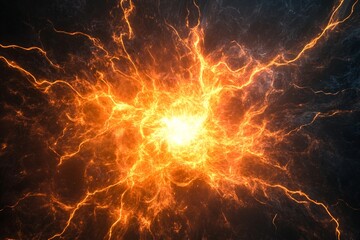 Wall Mural - A fiery abstract background with swirling orange and yellow energy radiating outward from a bright center.  The powerful and dynamic image evokes feelings of intensity and heat.