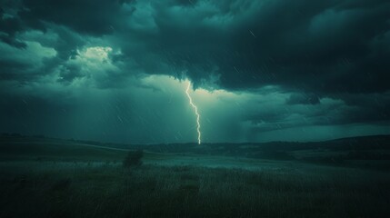 Wall Mural - dramatic storm with a bolt of lightning, the sky alive with energy and tension
