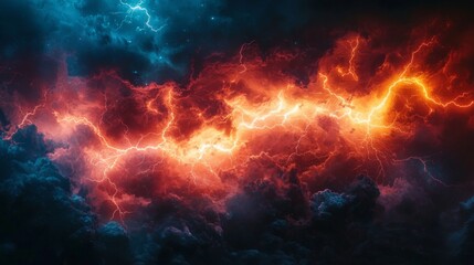 Wall Mural - dramatic storm with intense lightning, the sky alive with energy and tension