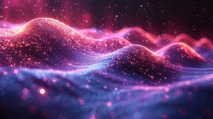 Wall Mural - Sound Wave Particles in Purple and Blue Abstract Background