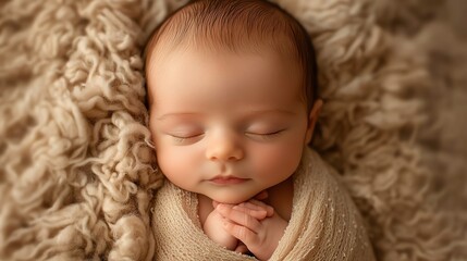 Wall Mural - A newborn baby sleeps soundly wrapped in a soft blanket.