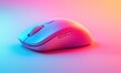 © Lexyat - A white wireless computer mouse with a scrolling wheel on a pink and blue gradient background.
