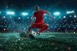 © DM  - A soccer player in action, kicking a ball on a vibrant field.