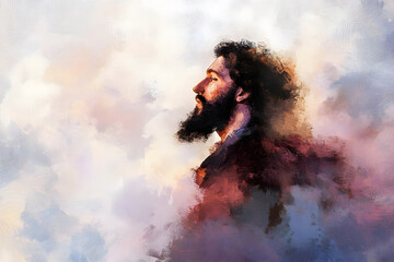 Digital painting of Jesus Christ with a dramatic background