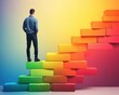 © Ai-Pixel - A person stands on colorful blocks, symbolizing growth and progress. The vibrant colors enhance the theme of achievement and ambition.