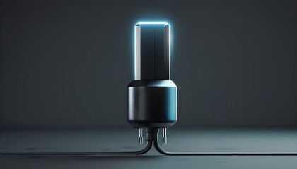 Wall Mural - Futuristic 3D plug engaging with a luminous socket in a shadowy, abstract environment, emphasizing the essence of power and energy connectivity