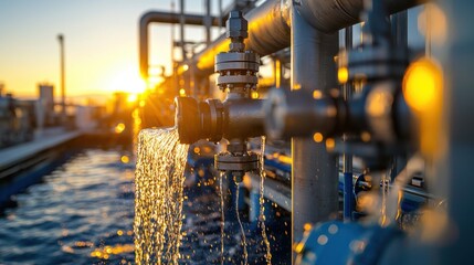 Innovative Desalination Plant at Sunset: Advanced Technology for Sustainable Water Management