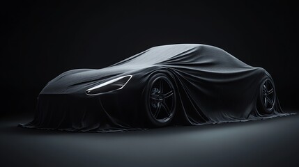 Poster - A black car covered by a sheet.