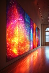 Wall Mural - Vibrant abstract art installation in a modern gallery setting.