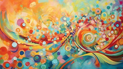 Wall Mural - Vibrant abstract artwork with swirling colors and circular patterns.