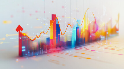 Abstract white background with Colorful charts and graphs with statistics to innovative analyze business potential and forecast future development of companies growth.