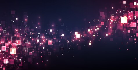 Wall Mural - Abstract digital background with glowing squares in pink and white.