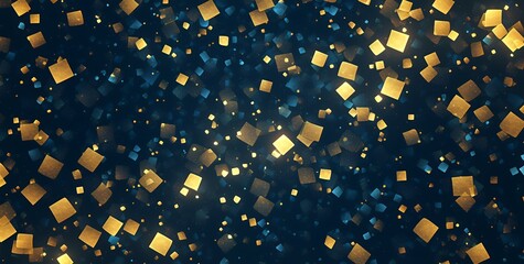 Wall Mural - Abstract background with gold and blue squares on a dark blue background.