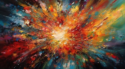 Wall Mural - Vibrant explosion of colors creating a dynamic abstract composition.