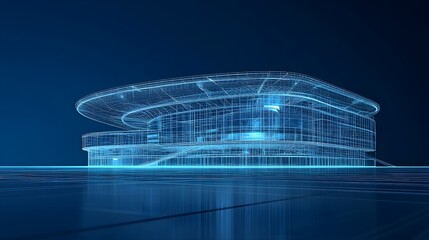 Wall Mural - futuristic stadium wireframe blueprint with intricate 3d architectural elements