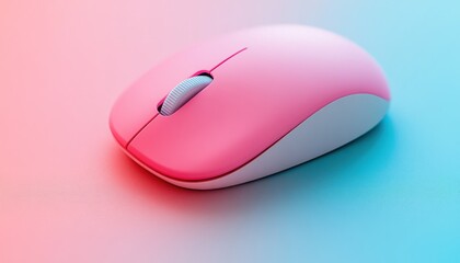 pink wireless computer mouse on a gradient background.