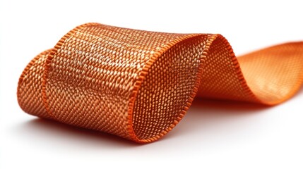 A smooth, curled orange ribbon displaying texture and color.