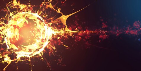 Wall Mural - Abstract fiery sphere bursting with energy, radiating bright light and heat, creating an intense and dynamic visual.