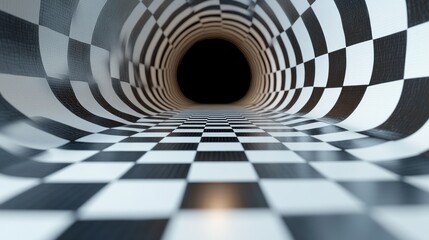 Wall Mural - A tunnel with a checkered pattern leading into darkness.