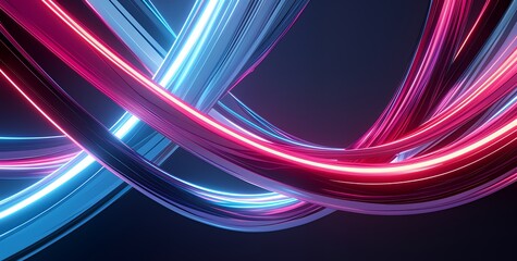Wall Mural - Abstract digital art with glowing neon lines in blue and pink. These vibrant colors create a dynamic and futuristic design.