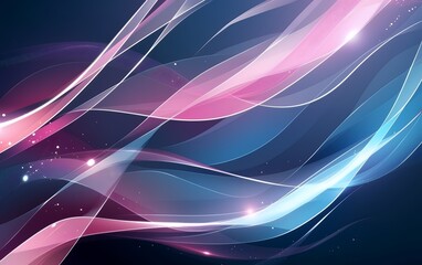 Wall Mural - abstract digital art with pink, blue, and white waves on a dark background.