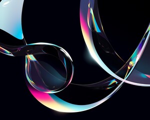 Wall Mural - abstract iridescent liquid shapes flowing on a black background.
