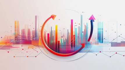 Abstract white background with Colorful charts and graphs with statistics to innovative analyze business potential and forecast future development of companies growth.