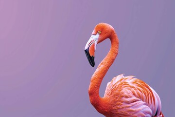 Wall Mural - Flamingo is posing on a purple background, free space