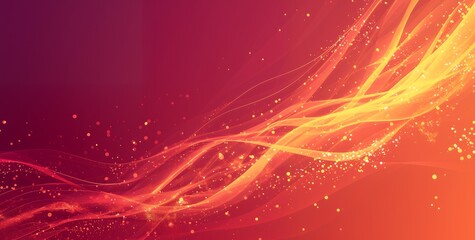 Wall Mural - abstract red and yellow background with flowing lines and shimmering particles.