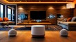 © Lexyat - Smart home automation system with voice assistant and connected devices in living room.
