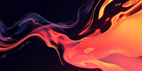Wall Mural - abstract liquid-like design in shades of red, orange, and blue against a black background.