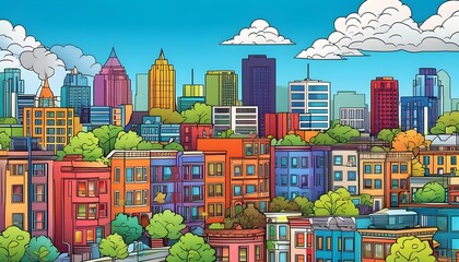 Wall Mural - Intricate Coloring Page Featuring Urban Landscape and Architectural Designs